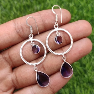 Genuine Blue Sapphire Earring Silver Plated Gemstone Handmade Earring Sapphire Topaz Drop Earrings Earrings Vintage Style Earrings Gift