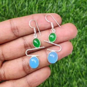 Rare Natural Green Onyx Gemstone Earring, Rare Earring ,Stone Earring, Birthstone Earrings, Silver Plated Earring, Crystal Earring Gift