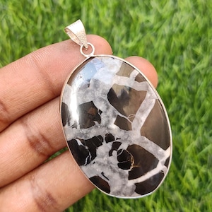 Natürlicher schwarzer Septular Edelstein-Anhänger Sterlingsilber überzogener Anhänger Handgemachter Schmuck Anhänger Schwarzer Anhänger Statement Anhänger Geschenk