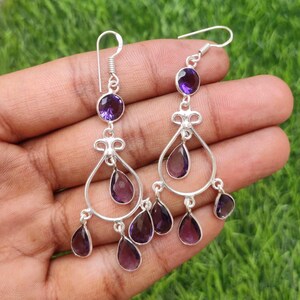 Handmade Amethyst Dangle Earrings: Silver Plated Gemstone Jewelry