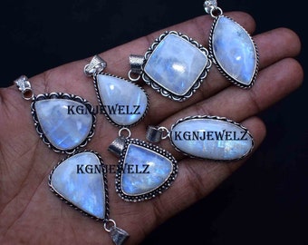 Natural Rainbow Moonstone Gemstone Pendant Lot, Handmade Pendant Lot Necklace Jewelry Lot, Pendant Lot  Women Necklace Wholesale Pendant Lot