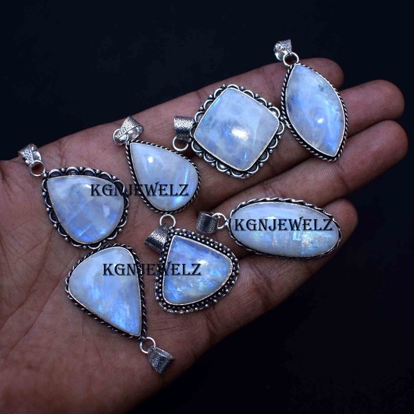 Natural Rainbow Moonstone Gemstone Pendant Lot, Handmade Pendant Lot Necklace Jewelry Lot, Pendant Lot  Women Necklace Wholesale Pendant Lot