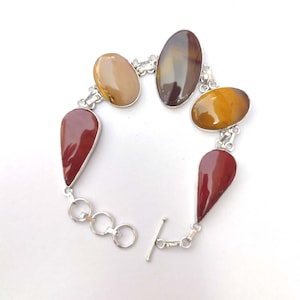 Natuurlijke Mookaiet-Jaspis Edelsteen Handgemaakte Verzilverde Armband Vintage Mookaiet Edelsteen Armband Jaspis Healing Armband Cadeau