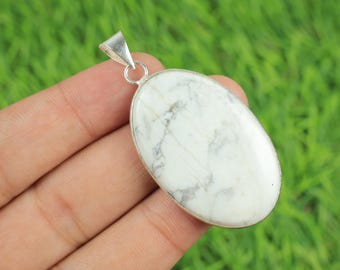 Silver Plated Natural White Howlite Gemstone Pendant, Stone Jewelry
