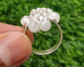 Rainbow Moonstone Ring: Silver Plated Brass, Dainty Gemstone Jewelry, Size 8