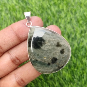 Natural Ocean Jasper Gemstone Pendant, 925 Silver Plated ,Bezel Pendant, Pear Shape Pendant Green Ocean Pendant, Necklace Jewelry Etsy Sale