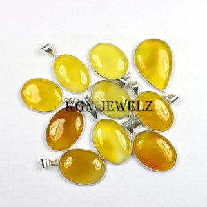 Natural Yellow Onyx Gemstone Pendant Crystal Pendant Bulk Silver Plated Pendants Yellow Onyx Jewelry Mix Shape Pendant Bezel Pendant Jewelry