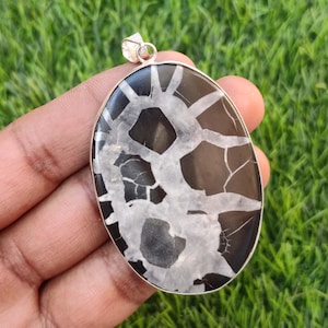Natural Black Septarian Gemstone Pendant Sterling Silver Plated Pendant Septarian Pendant Necklace Statement Pendant Anniversary Gift