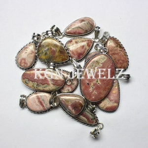 Natural Rhodochrosite Gemstone Pendant: 925 Silver Plated, Handmade