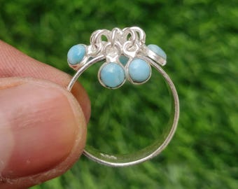 Larimar Ring: 925 Silver Plated Gemstone Ring, Adjustable Size 8