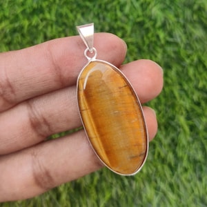 Natural Tiger Eye Stone Pendant, Crystal Pendant, Silver Plated, Cabochon Pendant, Bezel Pendant Gemstone Pendant Women Jewelry Pendant Gift