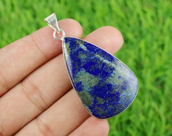 Lapis Lazuli Teardrop Anhänger, 925 Silver Plated, 2 ""Edelsteinkette."