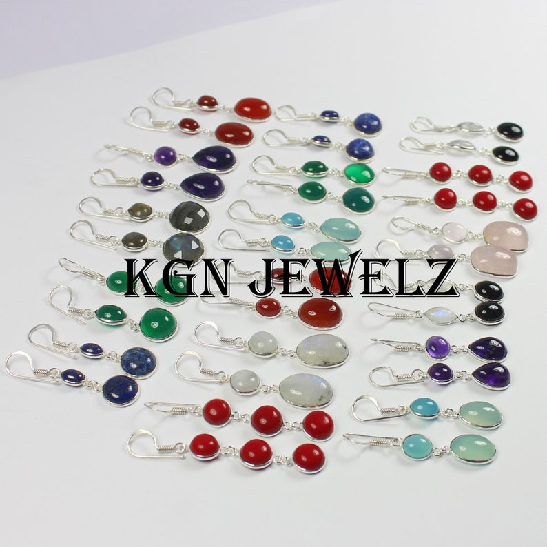 Gemstone Earrings Silver Plated Jewelry Mixed Gemstone Earrings Wholesale Lot Earrings Lot Silver Plated Earrings Pair