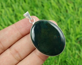 Collier avec pendentif en pierre de sang naturelle : argent sterling 925 plaqué, 5 cm