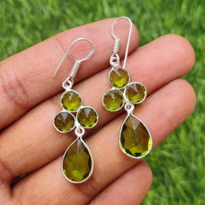 Pear Peridot Gemstone Earrings: Silver Plated Birthday Gift