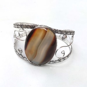 Natural Banded Agate Gemstone Bangle, Silver Plated Bangle, Agate Bangle, Designer Bangle, Wedding Gift, Girls Bangle Jewelry, Birthday Gift
