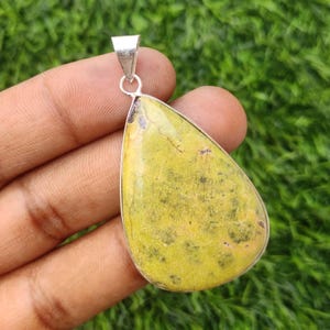 Natural Atlantisite Gemstone Silver Plated Pendant, Gemstone Pendant For Women, Purple Green Atlantisite Stichtite Bezel Pendant Women Gifts