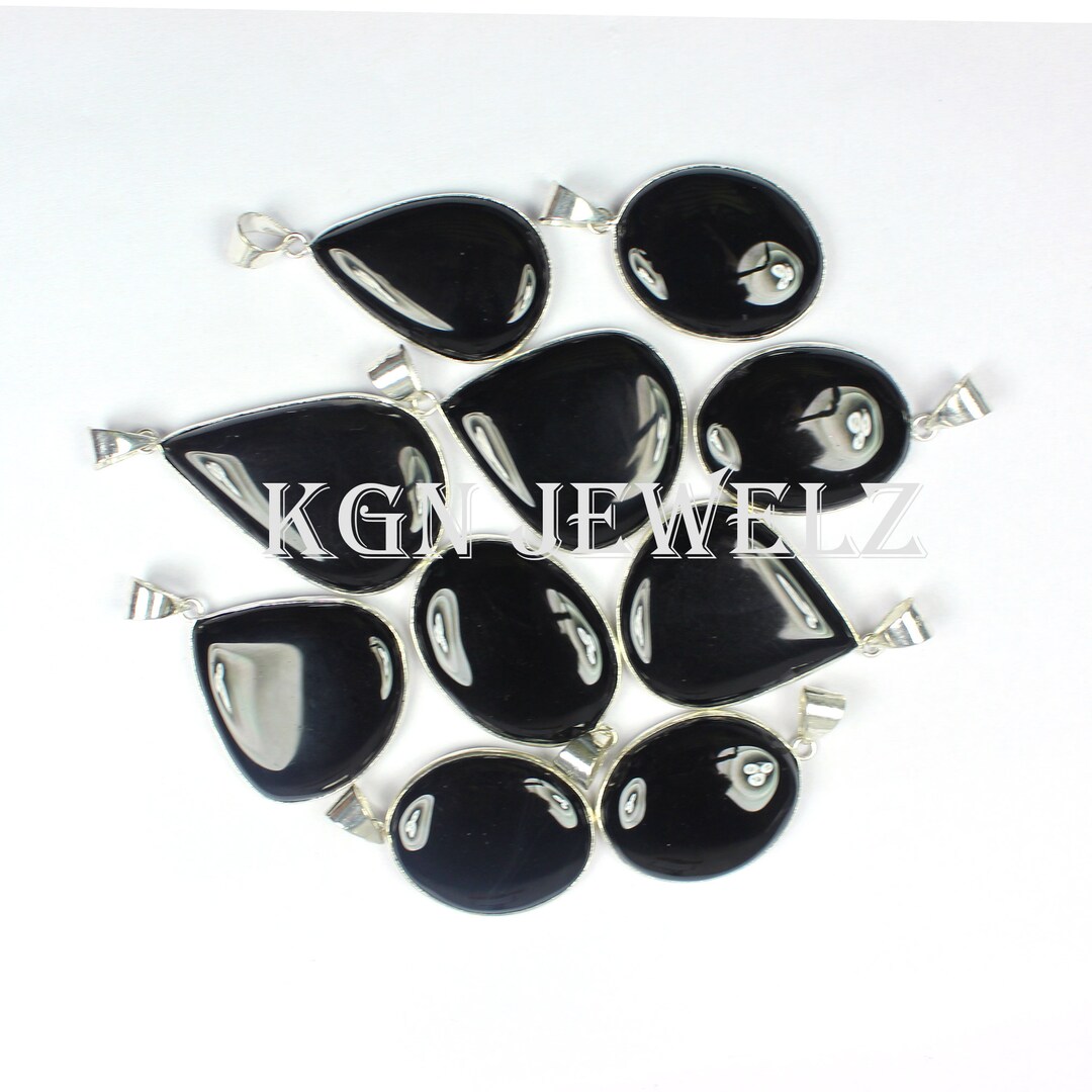 thumbnail image 2 of 925 Silver Plated Black Onyx Gemstone Pendant Lot - Handmade Wholesale Jewelry, Mix Shapes 2 of 6