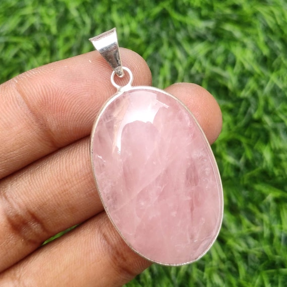 Handmade Rose Quartz Pendant: Silver Plated Gemstone Jewelry