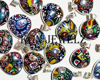 Glass Gemstone Pendants: 925 Sterling Silver Plated, Bulk Lot