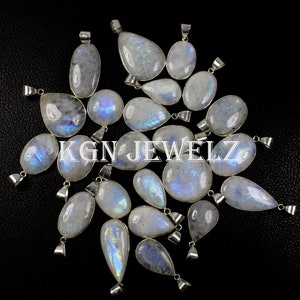 Natural Rainbow Moonstone Cabochon Pendant ,Silver Plated Pendant, Bezel Crystal Pendant Jewelry Lot Crystal Moonstone Wholesale Pendant Lot