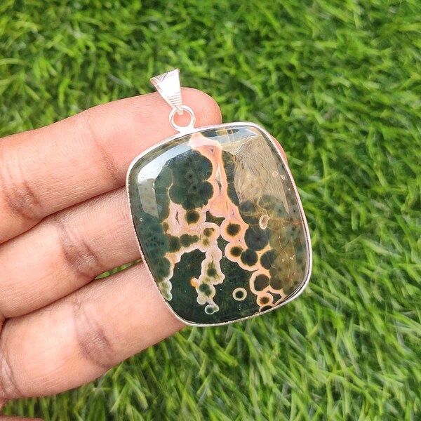 Natural Ocean Jasper Gemstone Pendant, Women Pendant, Crystal Ocean Jasper, Women Jewelry, 925 Silver Plated Pendant, Jewelry Gift for her