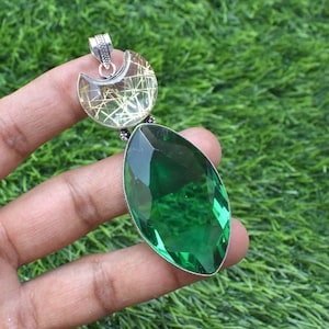 Top Quality Green Apatite Glass Cabochon Pendant, 925 Sterling Silver Plated Pendant Stone Jewelry ,Handmade Necklace Jewelry Pendant Gifts