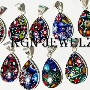 Gorgeous Murano Millefiori Glass Gemstone Pendant, Sterling Silver Plated Pendant, Women Pendants, Handmade Pendant, Crystal Jewelry Gift