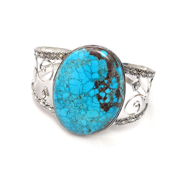 Magnesite Turquoise Gemstone Bracelet: Silver Plated Bangle, Handmade Jewelry
