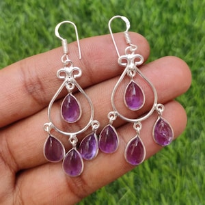 Natural Amethyst Gemstone Earring, Rare  Earring ,Stone Earring Sterling Silver Plated Earring, Handmade Jewelry, Crystal Earring Gift