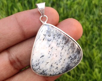 Natural Dendrite Agate Pendant: Silver Plated Necklace, Gemstone Jewelry