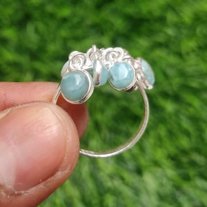 Larimar Cabochon Statement Ring: 925 Silver Plated, Handmade, Size 6