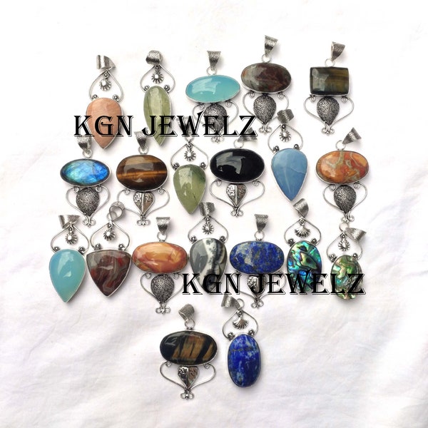 Wholesale Mixed Gemstone Pendant Lot, Silver Pelted  Pendant, Designer Pendant Lot, Silver Plated Jewelry,  Lot, Mix Shape and Size Pendant