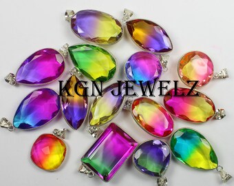 Handmade Bio Color Glass Gemstone Pendants: 925 Silver Plated Bezel Lot