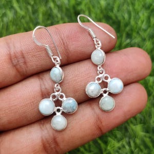 Natural Larimar Cabochon Earrings, Stone Earrings, Silver Plated Earrings, Drop Earrings Larimar Bezel Earring Earrings Anniversary Gift,