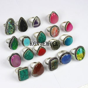Mixed Gemstone Rings Lot: 925 Silver Plated, Handmade Jewelry