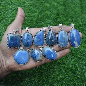 Natural Dumortierite Gemstone Pendant Lot, Silver Plated Pendant, Crystal Jewelry Lot, Pendant Lot, Wholesale Pendant, Jewelry Gift for her