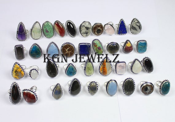 Lotto Di Anelli Con Pietre Preziose Misteriose: Ottone Placcato - Foto 2