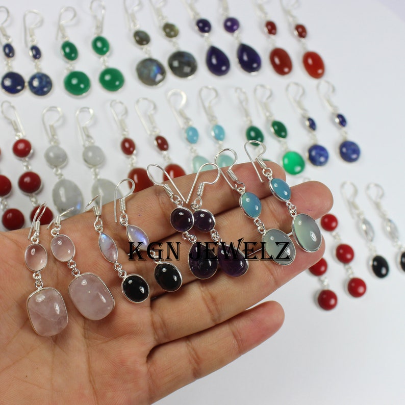Gemstone Earrings Silver Plated Jewelry Mixed Gemstone Earrings Wholesale Lot Earrings Lot Silver Plated Earrings Pair