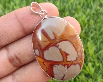 Natural Noreena Jasper Pendant: 925 Silver Plated Brass, 1.5"