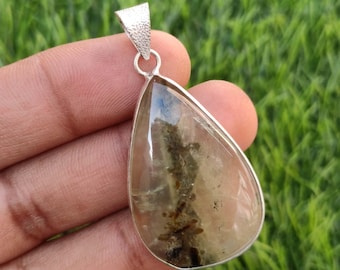 Natural Prehnite Gemstone Pendant: Boho Silver Plated Jewelry Gift