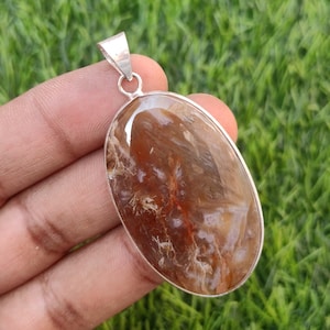 Natural American Jasper Cabochon Pendant, Sterling Silver Plated Pendant, Gemstone Pendant, Jasper Handmade Jewelry, Gift For Birthday
