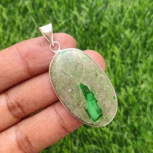 Natural Variscite Pendant Cabochon Pendant, Vintage Pendant, Handmade Jewelry925 Sterling Silver Plated Pendant Jewelry, Anniversary Gift