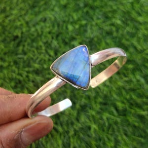 Natural AAA Quality Labradorite Gemstone Bangle, Stone Bangle, Designer Bangle, Boys Bracelet, Women Bracelet Silver Plated Bangle Jewelry