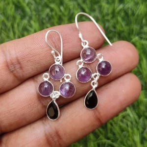 Natural Amethyst Cabochon Earrings, Handmade Earrings, Charm Earring Vintage Earrings Silver Plated Earrings Bezel Earring Jewelry, Gift