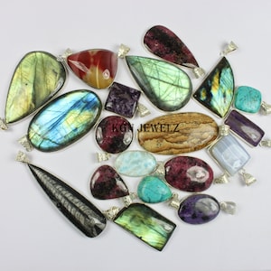 Mixed Gemstone Pendant Lot Multi Color Gemstone Pendants Wholesale Lot 925 Sterling Silver Plated Handmade Pendant Mix Shape Pendant Lot