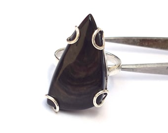 Natural Copper Obsidian Statement Ring - Silver Plated Boho Ring