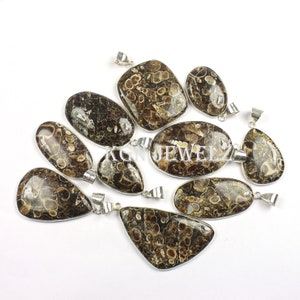 Natural Turritella Jasper Cabochon Pendant,925 Sterling Silver Plated Pendant Necklace, Wholesale Pendant Lot, Stone Pendant Jewelry, Gift