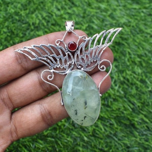 Natural Prehnite Gemstone Pendant, Vintage Necklace Handmade Pendant, 925 Sterling Silver Plated  Pendant, Women Pendant, Girls Jewelry