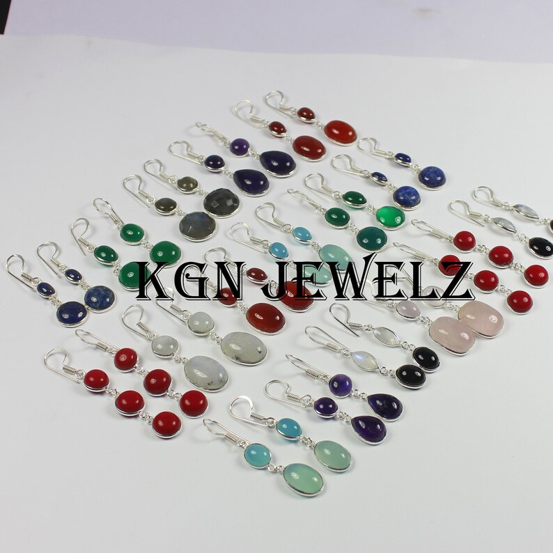 Gemstone Earrings Silver Plated Jewelry Mixed Gemstone Earrings Wholesale Lot Earrings Lot Silver Plated Earrings Pair